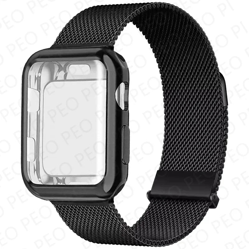 Case+Milanese Loop For Apple Watch Band 44mm 45mm 38mm-42mm-41mm 40mm Metal Magnetic bands iwatch Series 9 8 7 6 5 4 3 SE Strap