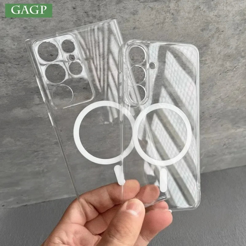 Glossy Transparent Ultra Thin PC Magnetic Case for Samsung Galaxy S26 S25 S24 S23 Ultra S22 Plus Wireless Charger S25 Plus Cover