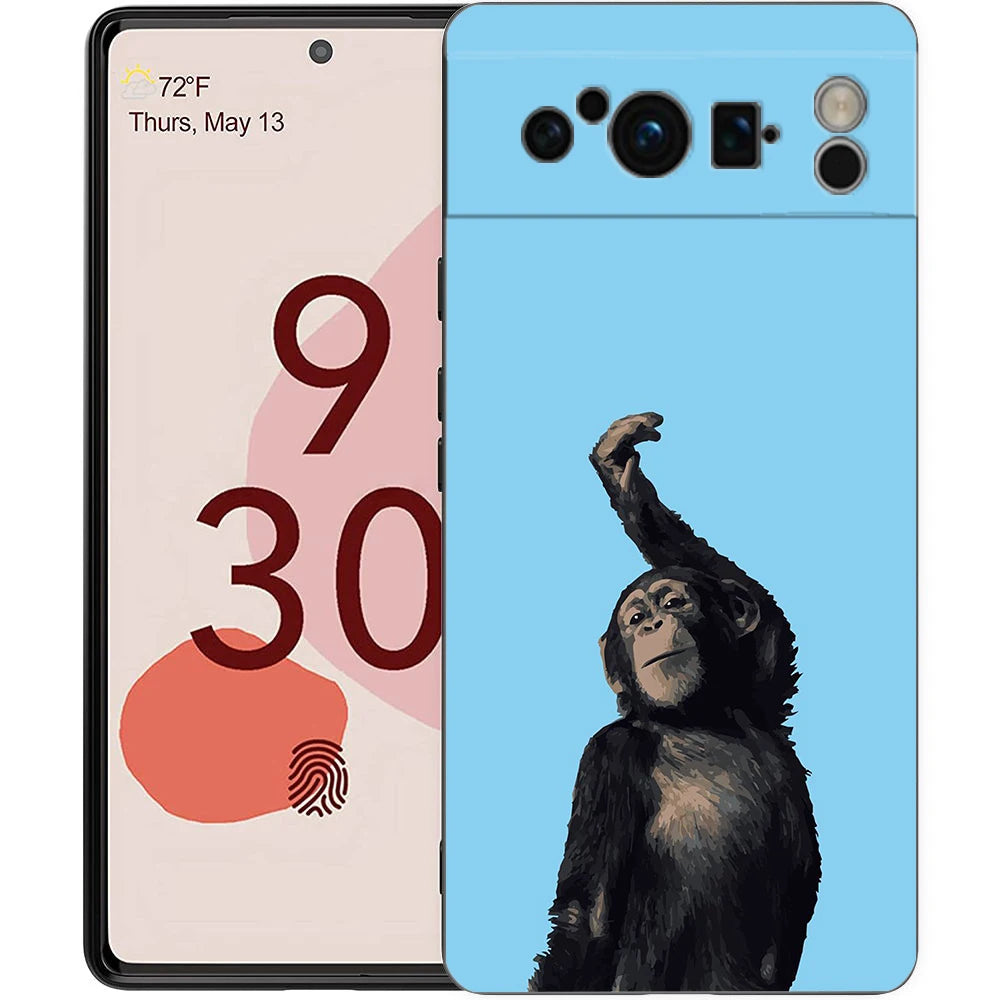 Luxury Phone Case For Google Pixel 10 9 8 9A 8A 7 7A 6 Pro XL 6A 5G Black Soft Back TPU Cover Cute Funny Monkey