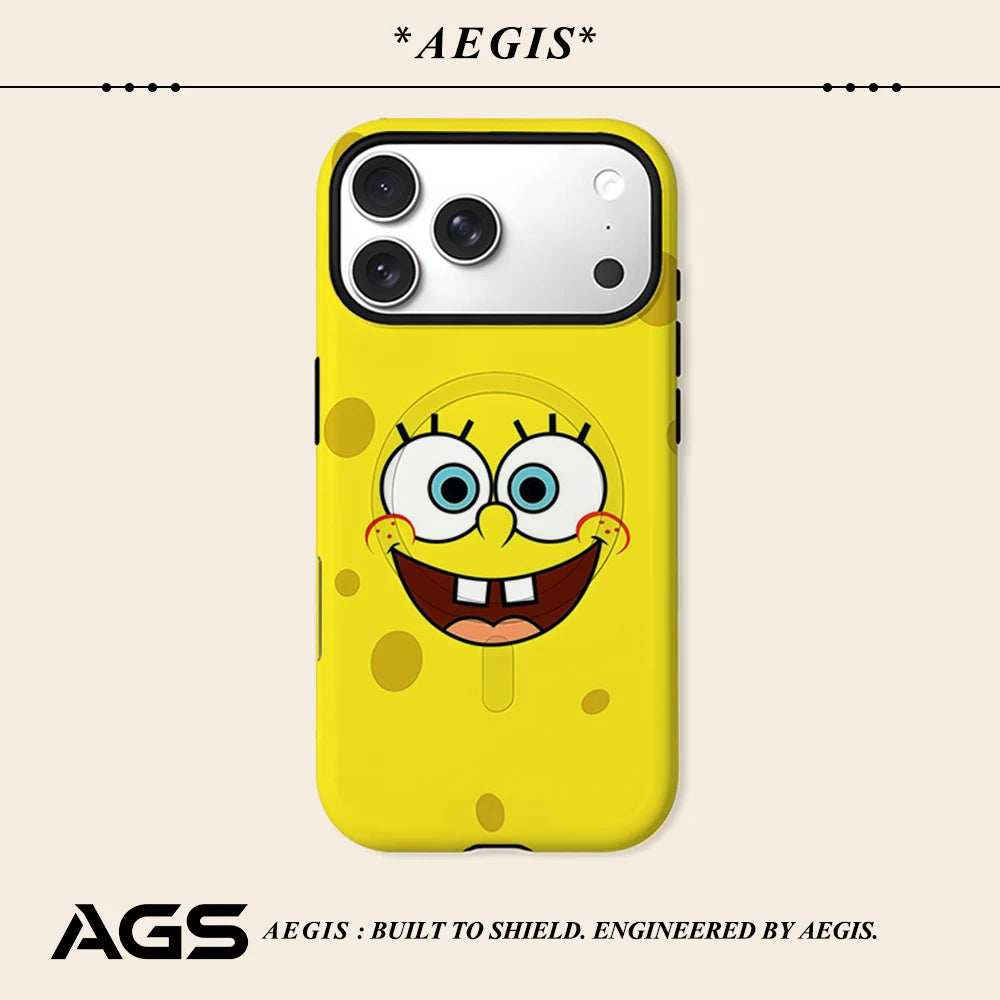 Cartoon S-SpongeBobS Phone Case For Magnetic Phone Case for IPhone 17 16 15 14 13 Pro Max Plus Single Double-layer tough Case