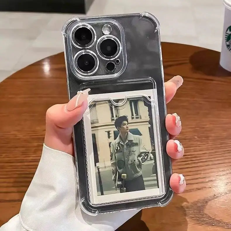 Photo Card Wallet Bag Case For iPhone 17 16 Pro Max 11 12 13 14 Pro 15 Plus 17 Air X XS Max 6 7 8 Plus SE Clear Cover Phone Case