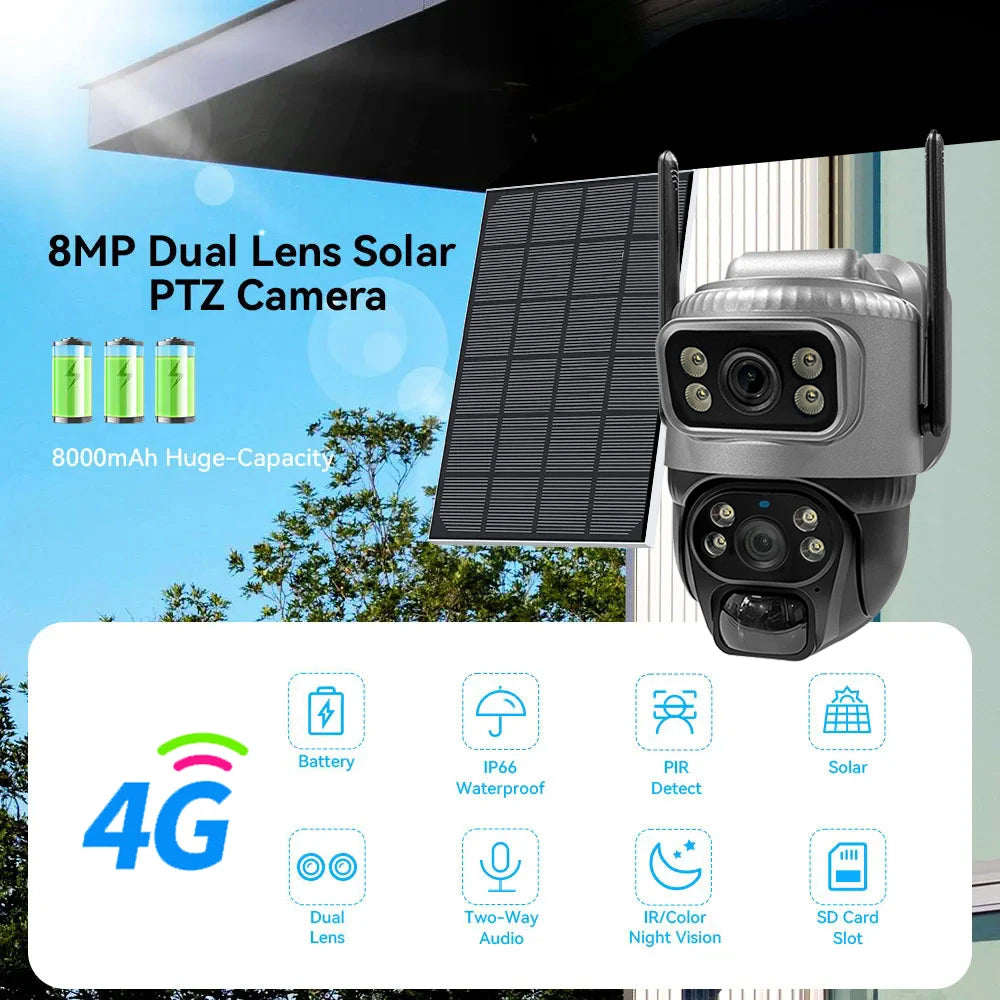 V380 4G Camera With Sim Card Solar Panel Low Power Waterproof CCTV Camera Support PIR Human Detect Night Vision Built in Battery