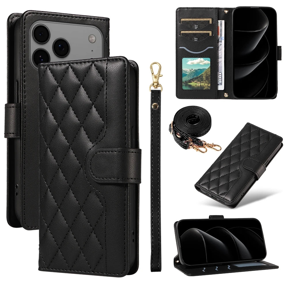 Lanyard Wallet Leather Magnetic Case For iPhone 17 17e 16e 16 15 14 13 12 11 Pro X XR XS Max 8 7 SE Plus Purse Phone Flip Cover
