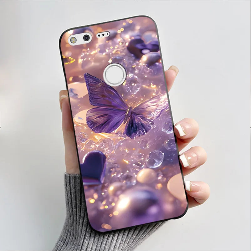 For Google Pixel XL Case Luxury Fashion Butterfly Flowers Black Soft TPU Silicone Back Cover For Google Pixel 1 1XL Phone Cases