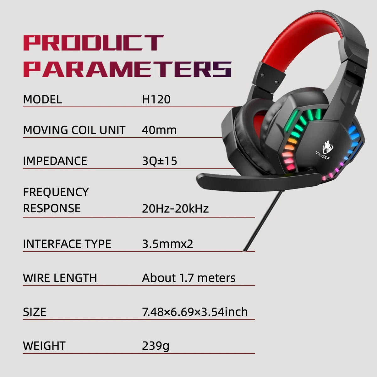 RGB Wired Gaming Headset with Microphone, USB & 3.5mm Over‑Ear Headphones for PC Laptop PS4 PS5 Mobile, Adjustable Noise‑Cancelling Mic, Surround Stereo Sound, Comfortable Headset for Gaming, Office, Study & Daily Use