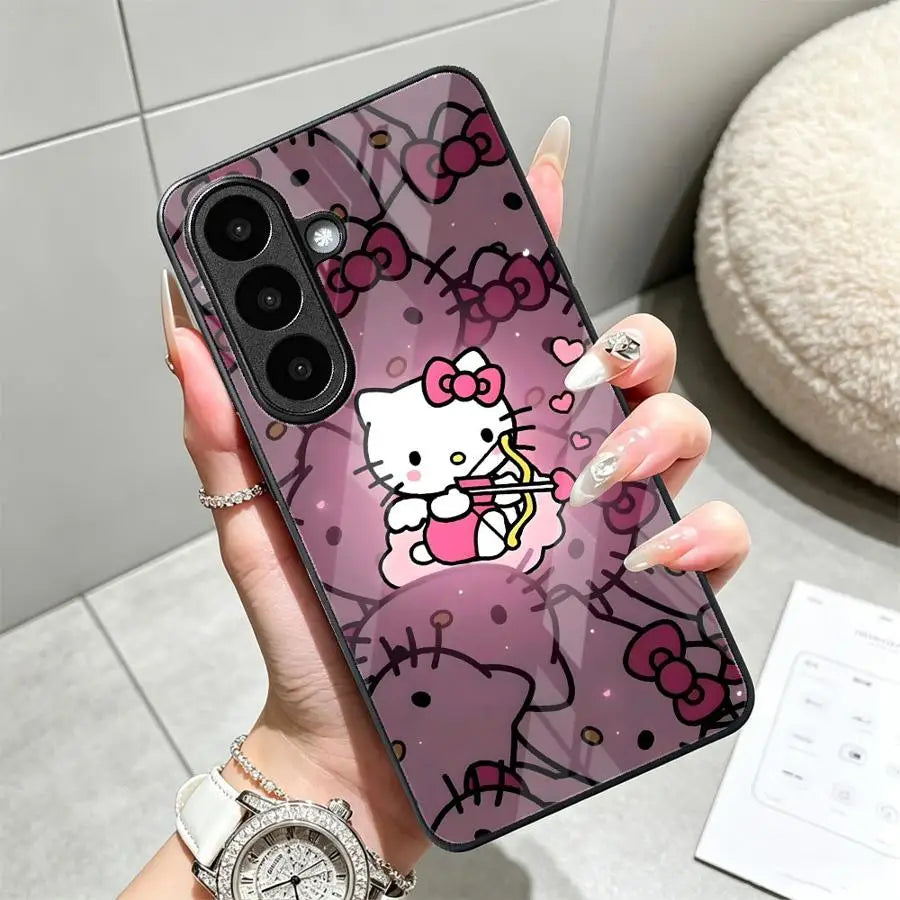 Sanrio Hello Kitty Phone Cover Glass Case for Samsung Galaxy S26 Ultra S25+ S20 S23 FE S22 S23+ 25 Edge S21 S24+ 24 Plus S26+