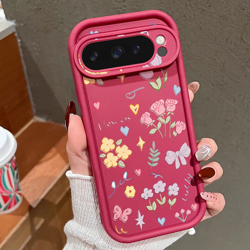 INS Cartoon Flowers Soft TPU Phone Case For Google Pixel 8 Pro 8A 9 Pro XL 7A Shockproof Silicone Cover For Pixel 9 8 7 Pro