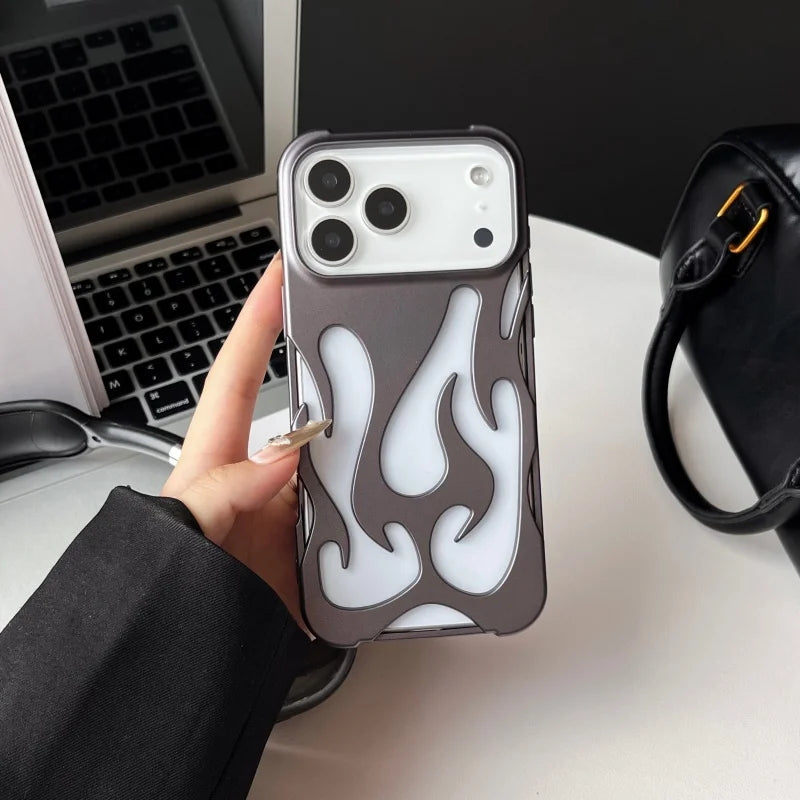 For iPhone 17 16 Pro Max Cases for iPhone 11 12 13 14 15 Plus Air Cover Plating Hollow Flame Pattern Silicone Shockproof Coque