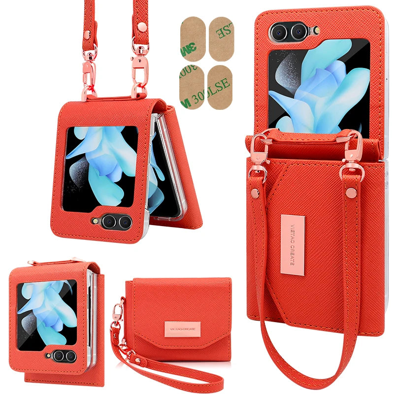 Compatitable With Galaxy Z Flip 8 Case, Girls Women Leather Wallet Phone Case With Hand Strap For Samsung Z Flip 7 Flip 6 5 4 3