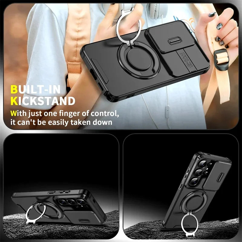 Slide Camera Protection Armor Phone Case For Samsung Galaxy S26 Ultra S 26 Plus S26Ultra 5G Car Magnetic Holder Metal Ring Cover