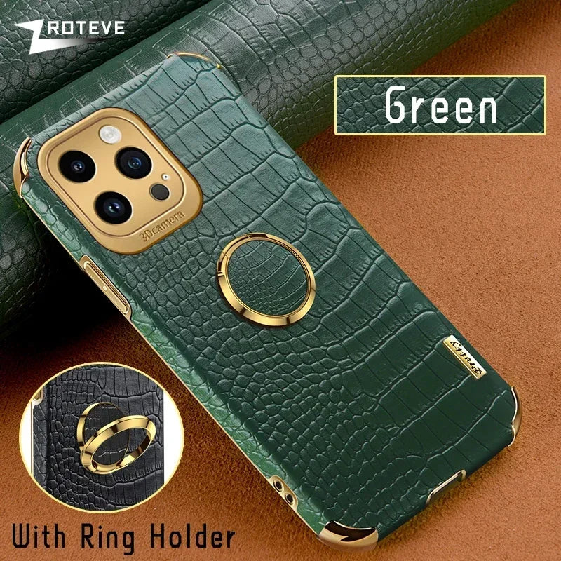 For iPhone16 Pro Zroteve Crocodile Leather Ring Holder Soft Cover For iPhone 16 15 14 13 12 11 Pro Max SE 2 3 iPhone15 Plus Case