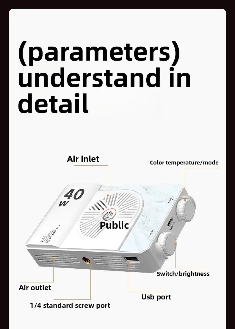40W Mini Portable LED Fill Video Light with Built-In Rechargeable Battery Fill Light for Mobile Phone Charging PD