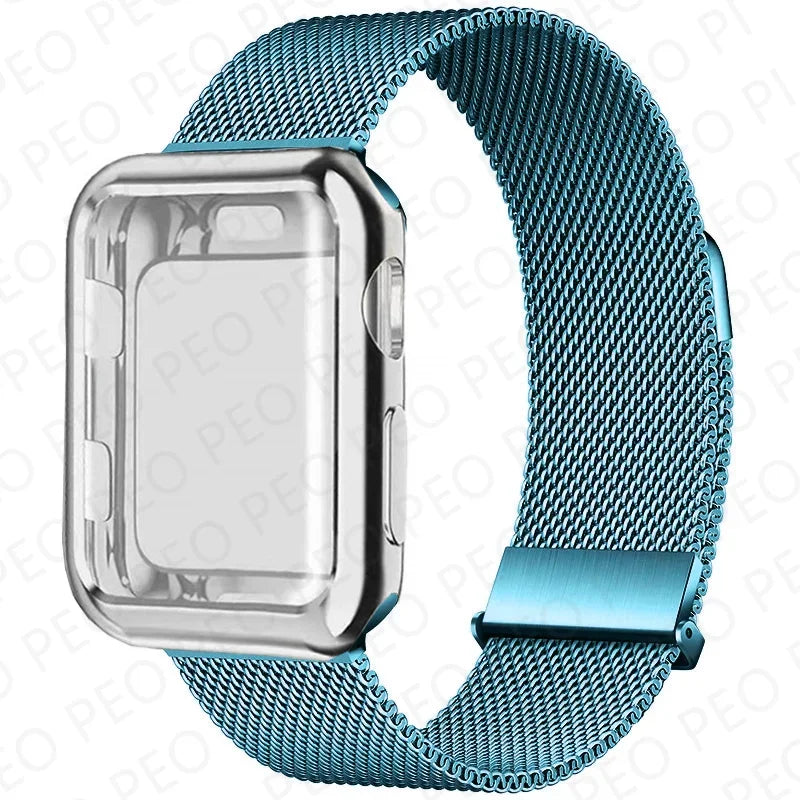 Case+Milanese Loop For Apple Watch Band 44mm 45mm 38mm-42mm-41mm 40mm Metal Magnetic bands iwatch Series 9 8 7 6 5 4 3 SE Strap