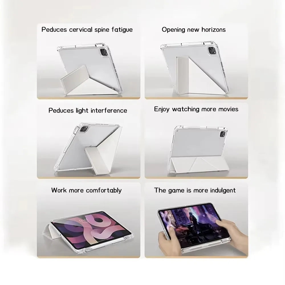 For 2018-2026 iPad Case Air 11/13 M2 Pro 11/13 M4 for iPad Air 4 Air 5 Pro 11/12.9 iPad 6/7/8/9/10th Acrylic Clear Y-Fold Stand