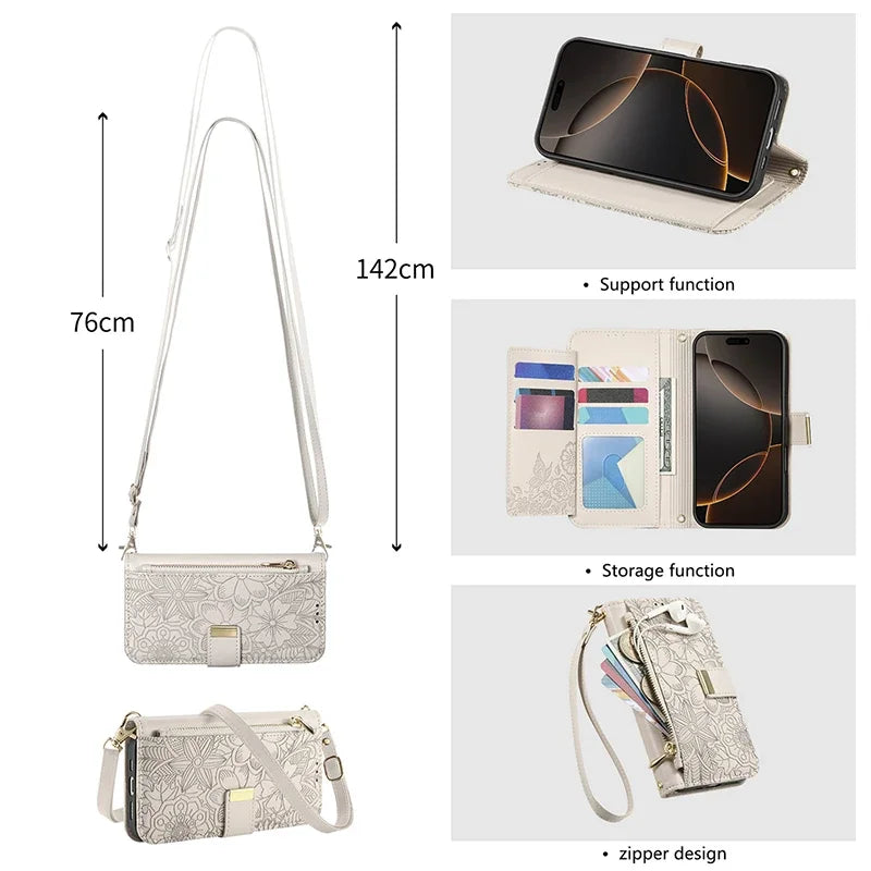 For Samsung Galaxy S26 S25 Ultra S24 S23 FE S22 Ultra Plus A05 A25 A57 A55 A56 A37 Leather Case Crossbody Card Wallet Flip Cover