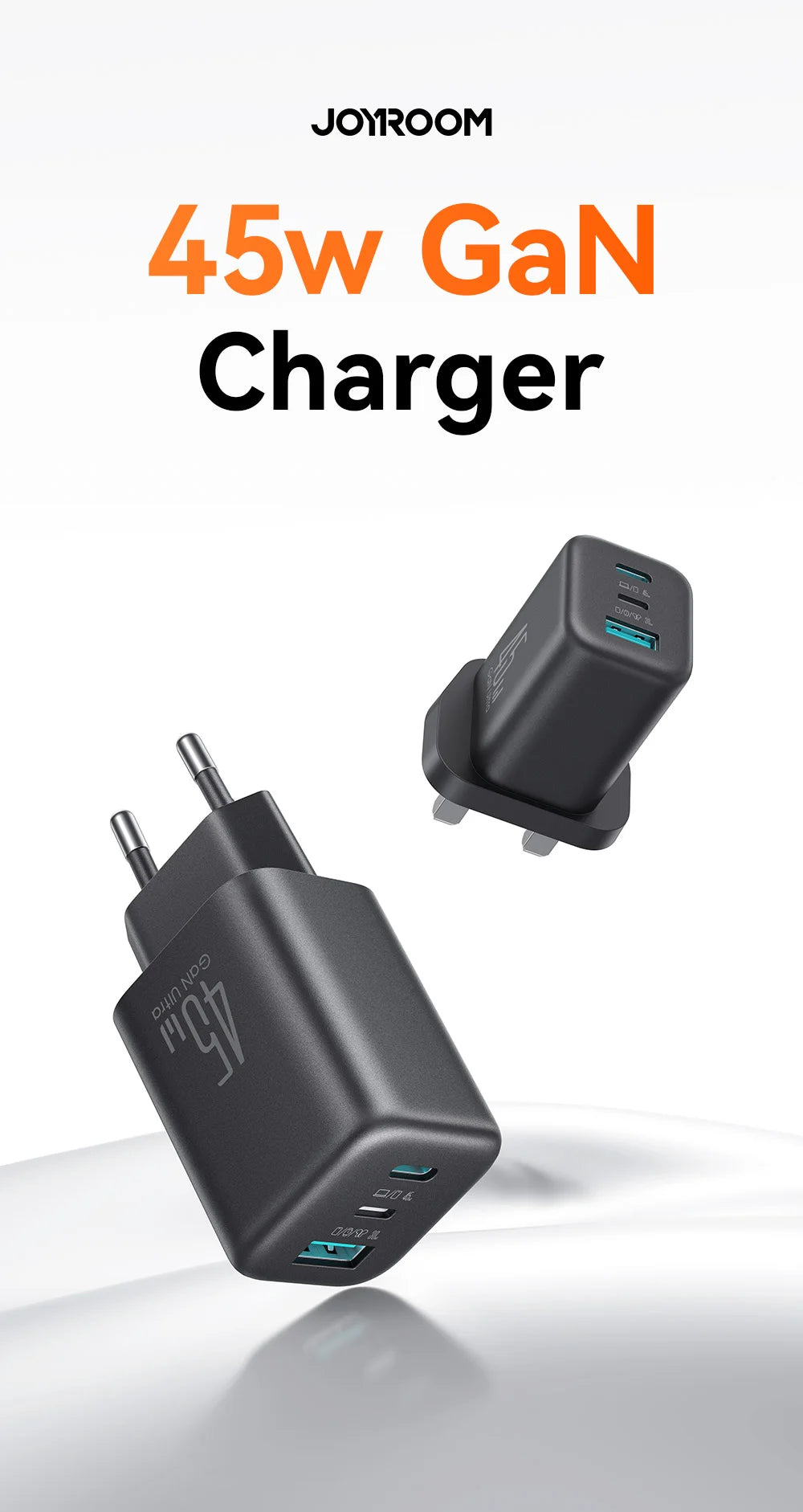 Joyroom 45W USB C/L/A Charger Mini Wall Charger EU UK Adapter Phone Charger for iPhone Earphone Mobile Phone Charger TO1