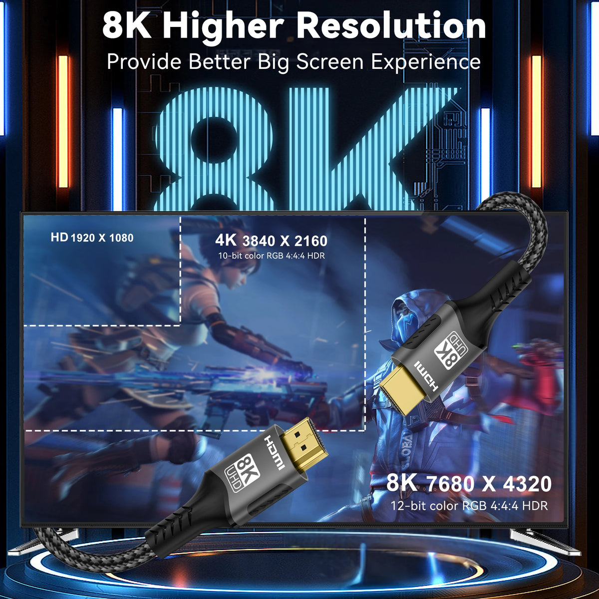 8K HDMI-compatible Cable 8K@60Hz 4K@120Hz 48Gbps HDMI2.1 Cable  HDR 3D Effect Video Cable for HDTV PC Laptop PS5