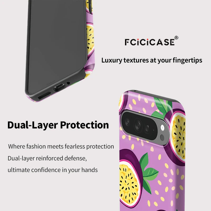 Fcicicase Acrylic Phone Case For Google Pixel 9 10 Pro XL 8 9 10 Pro 7A 8A 10A Matte Passion Fruit Pattern Shockproof Cover