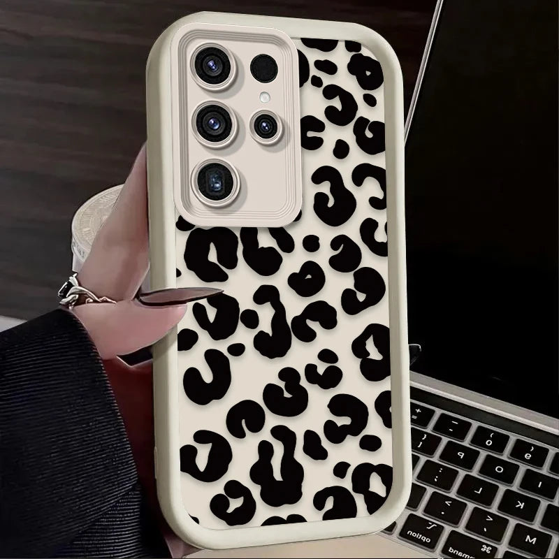 Leopard Print Pattern Silicone Case For Samsung Galaxy S24 S25 S23 Ultra S22 S21 Plus FE A15 A35 A54 A55 Silicone Soft Cover