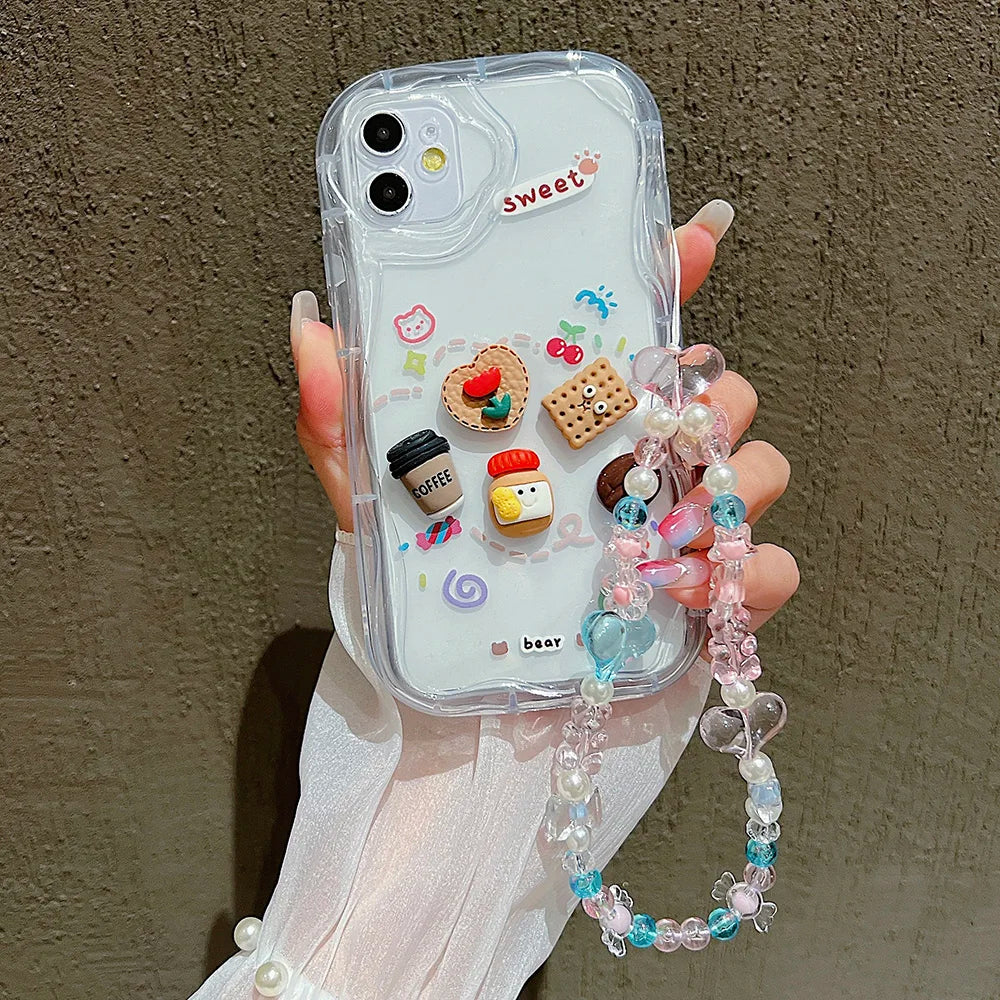 Cute 3D Pig Bracelet Wrist Chain Lanyard Clear Soft Phone Case For iPhone 17 16 13 14 15 Pro Max 11 12 XR XS X 7 8 Plus SE Cover