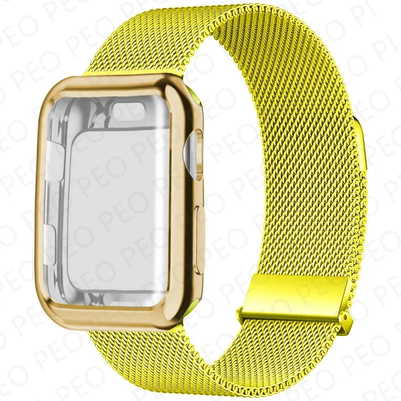 Case+Milanese Loop For Apple Watch Band 44mm 45mm 38mm-42mm-41mm 40mm Metal Magnetic bands iwatch Series 9 8 7 6 5 4 3 SE Strap