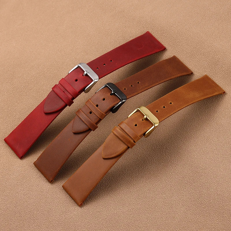 Vintage Handmade Genuine Leather Watchband 18 20 22MM Old Brown Black Soft Men's Watch Strap