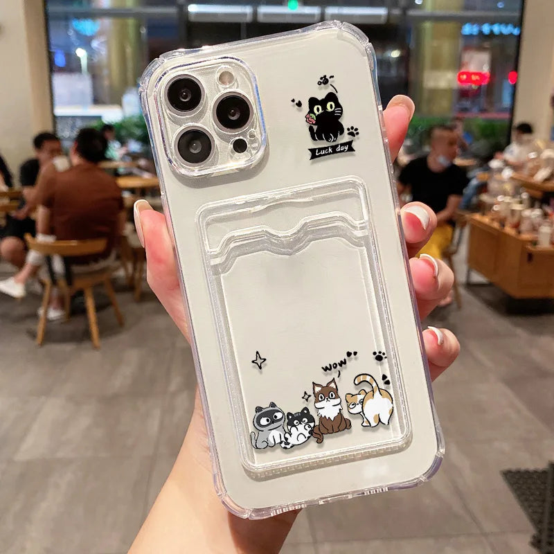 Card Slot Holder Phone Case For iPhone 13 17 15 16 11 12 14 Pro Max 16e Air XR XS X 7 8 Plus SE Soft Photo Pocket Wallet Cover
