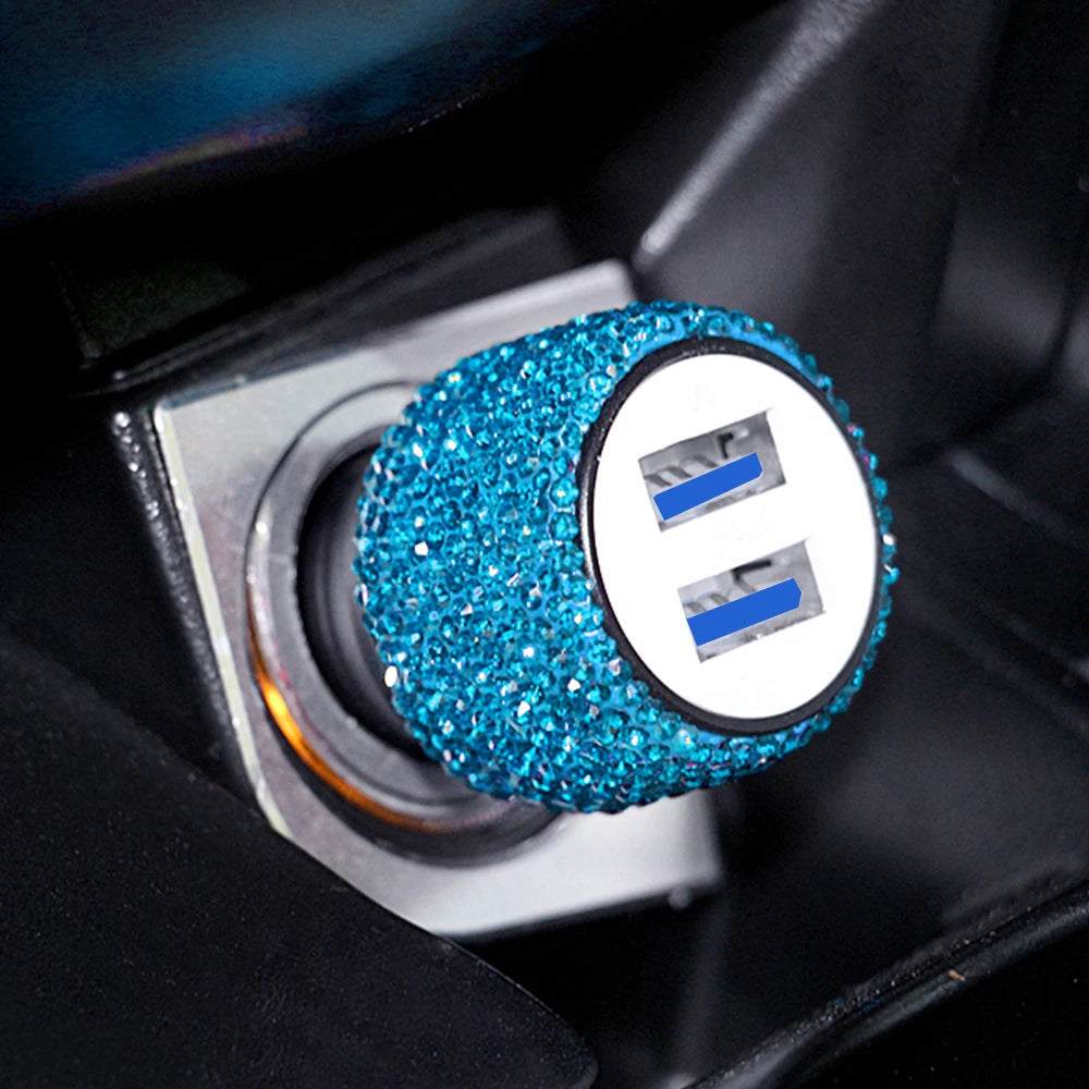 Car Dual USB Charger Port Fast Adapter Car Accessories Interior for Woman Car Bling USB Styling Diamond Car Accessories Interior