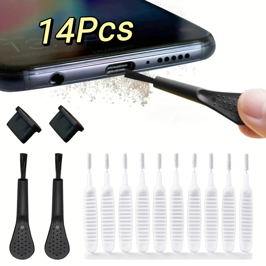 14pcs Mobile Phone Charging Port Dust Plug Removal Cleaner Kit For IPhone  Samsung Universal Phone Dustproof Cleaning Brush
