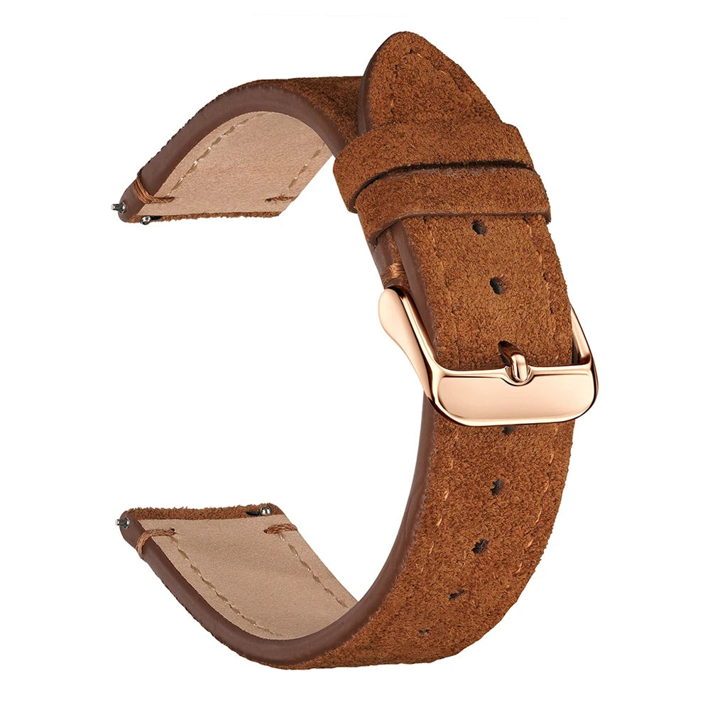 Suede Leather Watch Bands 18mm 20mm 22mm Matte Cowhide Straps For Huawei Watch GT3/GT3 Pro Bracelet Golden Brown Watch Wristband