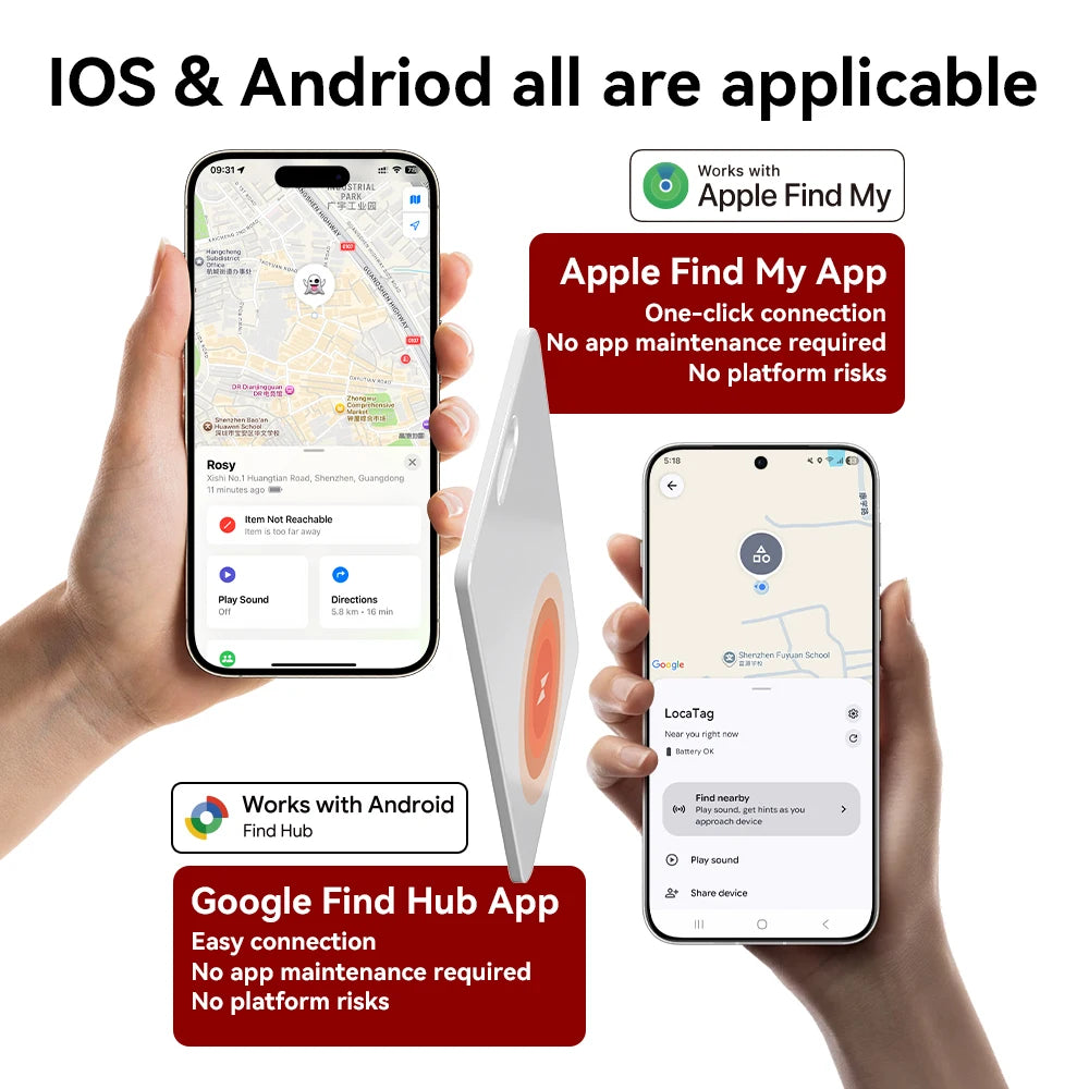 Dual Syste1.7mm Wallet Tracker Wireless Charging Locator for Apple Find My & Google Find Hub Global Tracking Anti-lost Smart Tag