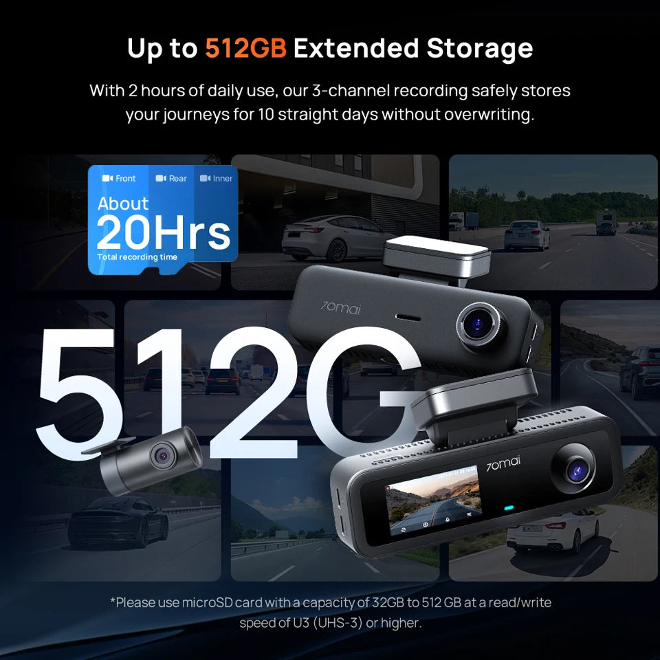70mai T800E 3-Channel Dash Cam, 4K HDR f/1.55 Built-in GPS Voice Control, Supercapacitor 24H Parking Mode 3-in-1 Car Camera