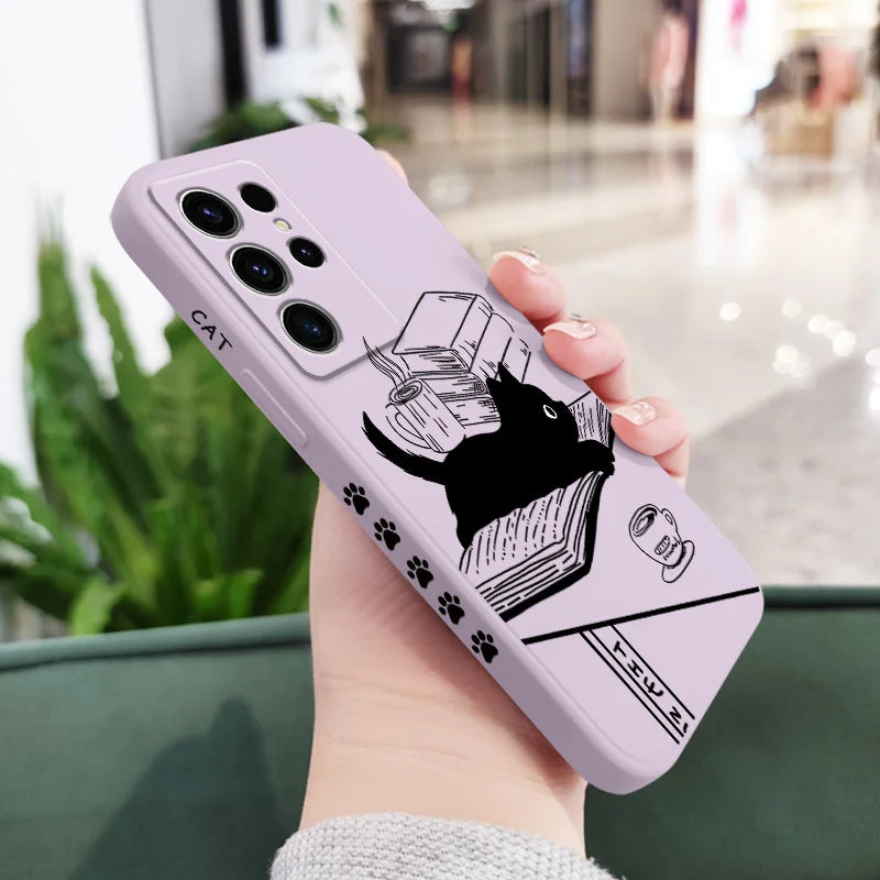 Table Cat Phone Case For Samsung Galaxy S25 S24 S23 S22 S21 S20 S10 Ultra Plus FE Note 20 Ultra 10 9 Plus Cover