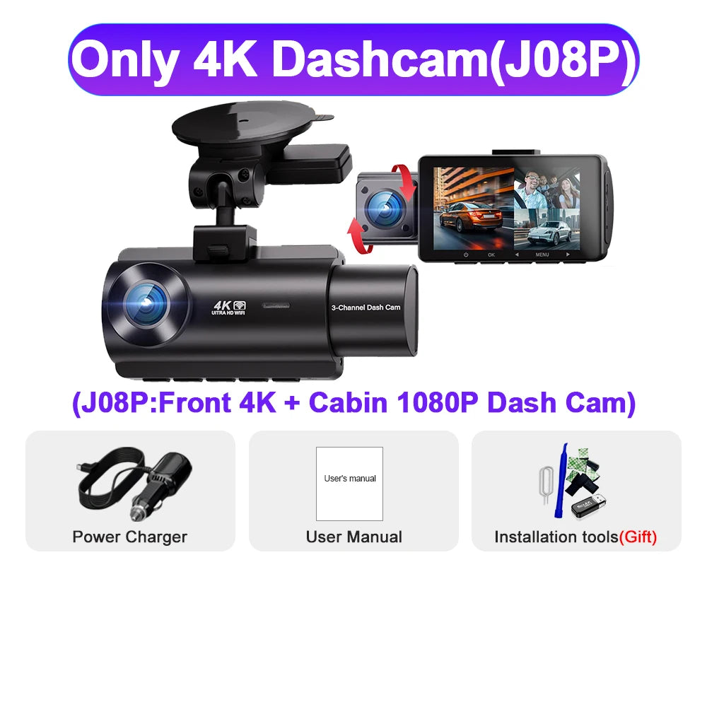 Kocam 3 Camera WIFI GPS 4K Dash Cam Car Dvr Interior Vehicle Three Way Channel Dvrs Recorder Video Registrator Dashcam Camcorder