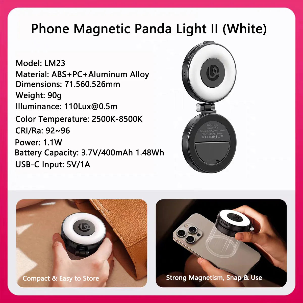 Original Ulanzi LM23 Light 3-Level Brightness Magnetic Soft LED Light Portable Pocket Vlogging Live Streaming Content Creation
