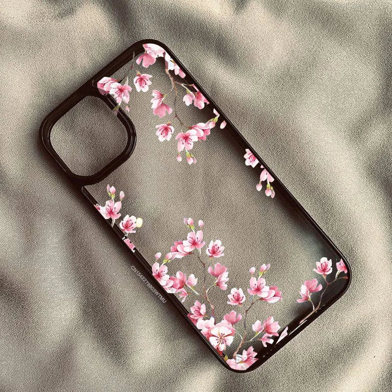 White Magnolia Flower Phone Case For iPhone 14 Pro 15 13 12Mini 11 XR XS Max 16 17 Air Plum Blossom Shockproof Clear Hard Cover