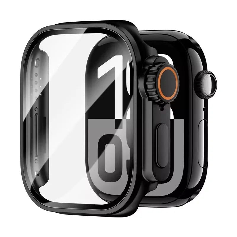 for Apple Watch Case 46mm 45mm 44mm 42mm 46/40/38mm Screen Protector PC Cover+Glass Series 12 11 10 9 8 7 SE Instantly To Ultra