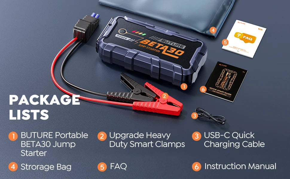BUTURE 6000A Car Jump Starter Power Bank 18W Portable  Battery 26800 mAh Car Battery Emergency Boosters BETA30