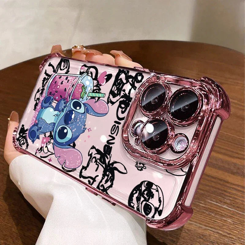 Cartoon Stitch Phone Case For IPhone 17 16 15 14 13 12 Pro Max Plus 16E Fashion Clear Shockproof Plating Cover