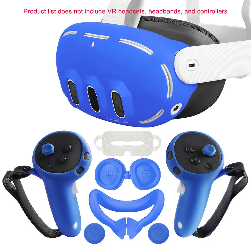 Silicone Protective Cover Set for Quest 3 VR Headset Controller Grip Shell Case Lens Cap Face Cover For Meta Quest 3 Accessories
