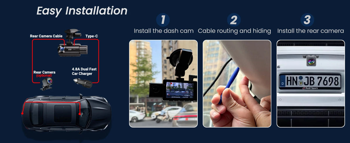 Kocam 3 Camera WIFI GPS 4K Dash Cam Car Dvr Interior Vehicle Three Way Channel Dvrs Recorder Video Registrator Dashcam Camcorder