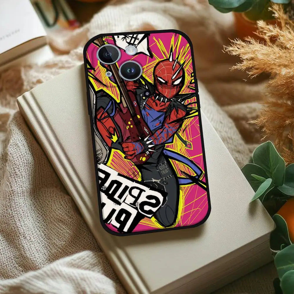 S-Spiderman Punk Style Phone Case For IPhone 1716 15 14 13 Pro Max 11 12 Mini X Xs XR Black Silicone Cover