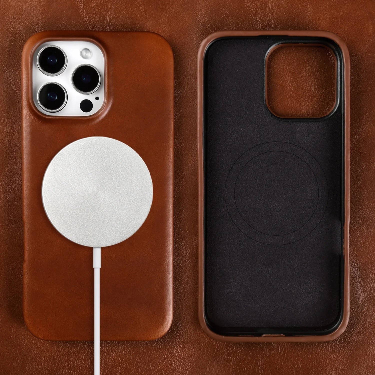 Vintage Full Wrapped Genuine Leather Case For Iphone 16 Pro Max 15 14 13 12 11 Business Oil Wax Magnetic Magsafe Phone Cover
