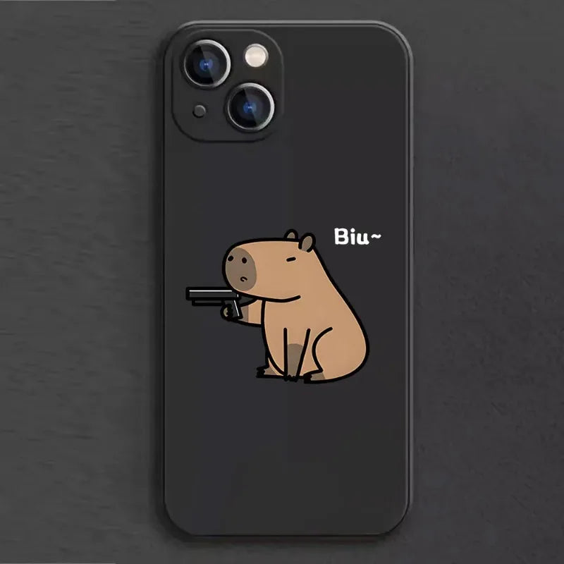 Funny Cartoon Animal Capybara Couple Phone Case for iPhone 16 15 14 13 12 11 Pro Max Mini 7 8 Plus SE4 16E Shockproof Soft Cover