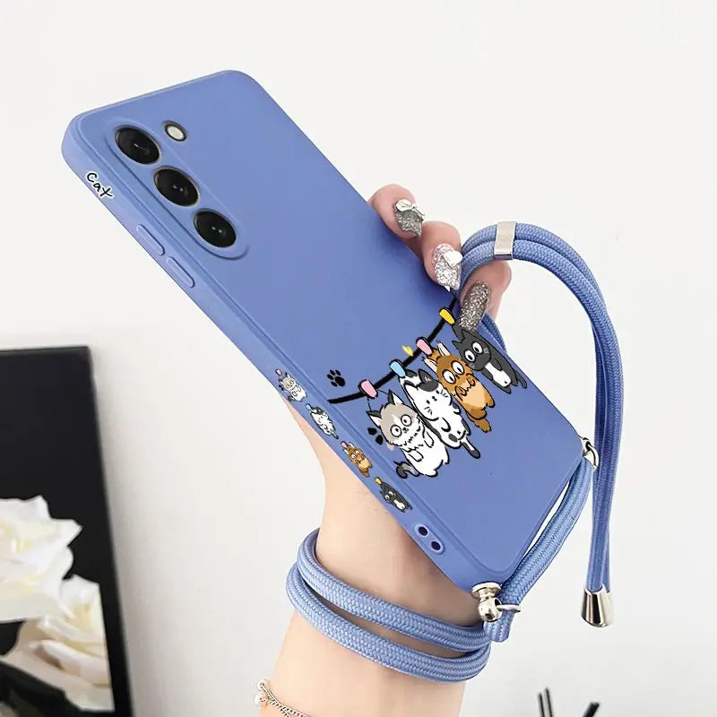 S23 Four Little Cat Lanyard Silicone Phone Case For Samsung S23 S24 S23FE S24Plus S23Ultra S22 S23Plus S22Plus S20 S21FE Cover