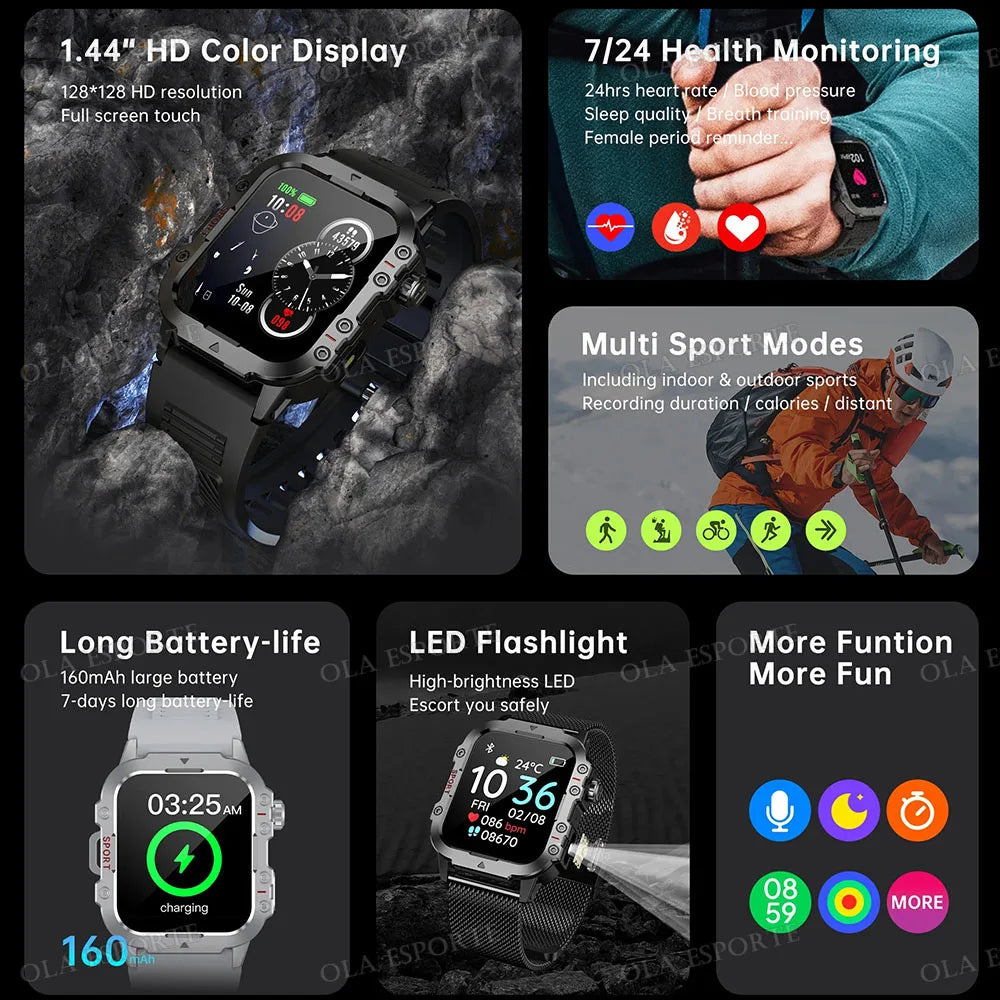 2026 New Military-grade Smart Watch Men GPS Flashlight 3ATM Waterproof Watch Bluetooth Call 100+Sport Outdoor Smartwatch Pk Hw12