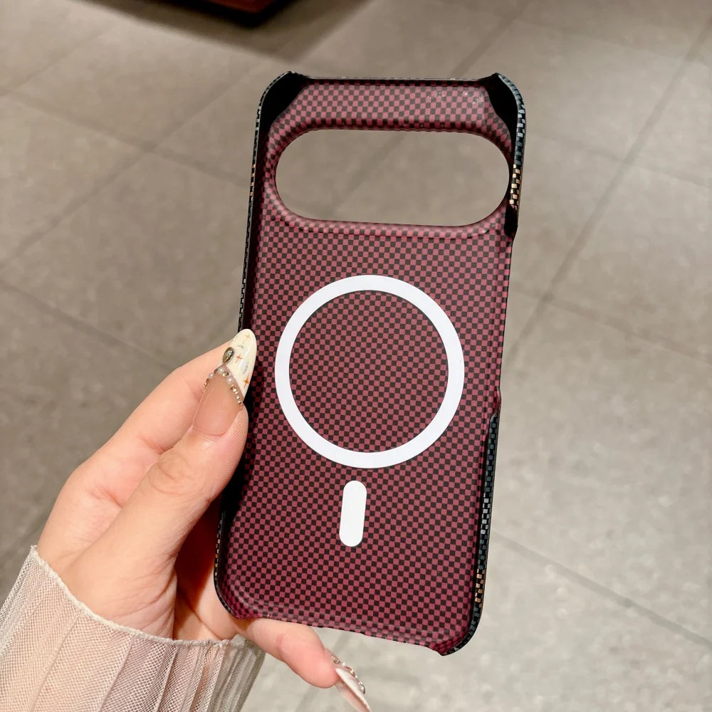 Business Carbon Fiber Texture Slim Case For Google Pixel 11 Pro XL 8 9 10 Pro For Magsafe Half-pack Anti-drop Protect Back Cover