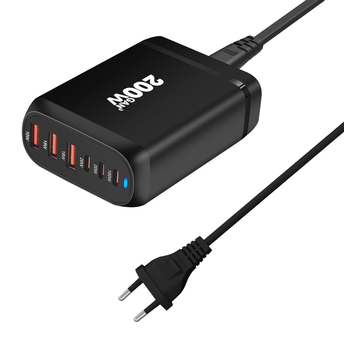 200W 3A3C GaN Charging Station Block Hub 6-Port USB Type C PD Charger Quick Charge 3.0 for Laptop 3A3C GaN Quick Charger