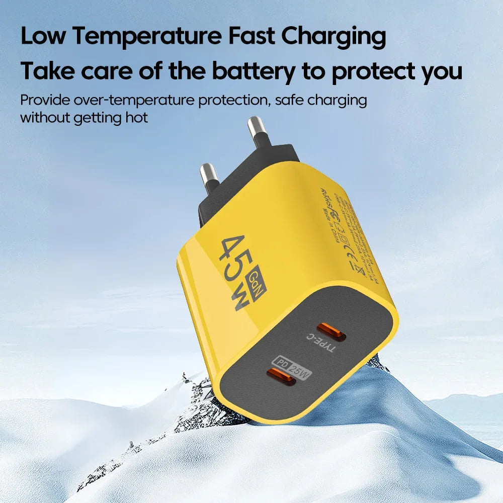 Olaf 45W Double USB C Phone GaN Charger Type C 2 Ports Phone Charger Wall Adapter Universal  For Huawei Samsung Xiaomi Iphone