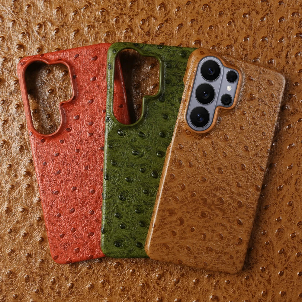 For Magsafe Ostrich Genuine Leather Case for Samsung Galaxy S23 FE S24 S25 S26 Ultra S22 Plus S21FE S20 Cowhide Back Cover Coque